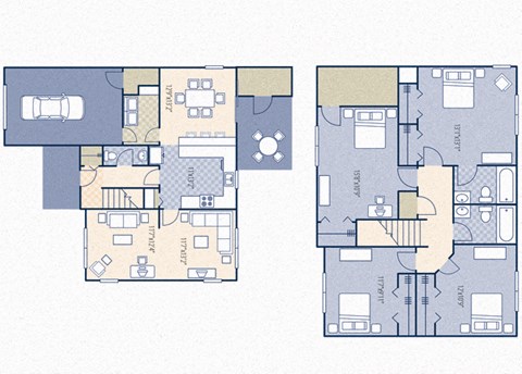 Floor plan for 4 beds, 2.5 baths, 1500 sqft